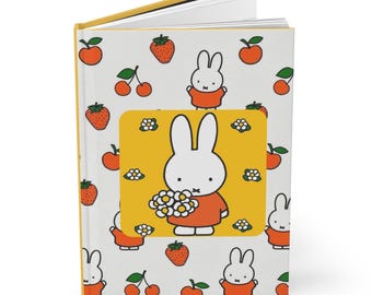 Miffy/Nijntje with Flowers Pattern Hardcover Journal | Strawberry Orange Print