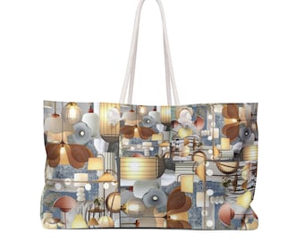 Full Lamps Pattern Weekender Bag designed by RAFS | Retro Floral Lighting Print