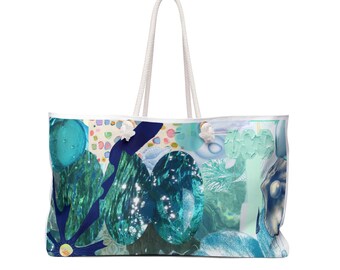 Teal Floral Abstract Weekender Bag designed by RAFS | Beach Tote, Watercolor Petals