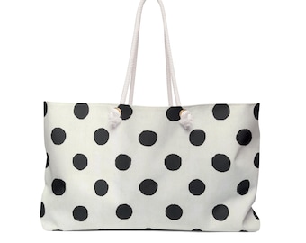 Black Polka Dot Weekender Bag | Large Canvas Travel Tote