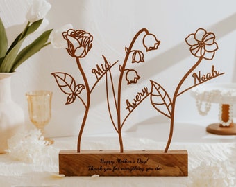 Houten geboortebloem met naam, Moederdagcadeau, Naamgeboortebloem, Handgemaakte geboortebloem, Omatuin, Geboortebloementuin, Cadeau voor mama