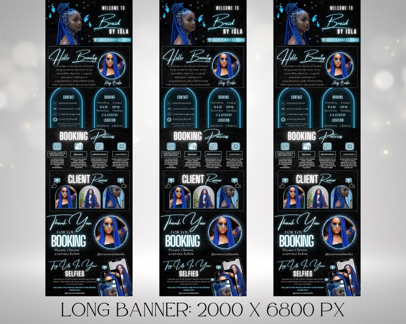 Braider Acuity Scheduling Template: Black & Blue Canva Website (digital ...