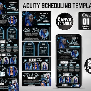 Braid Acuity Scheduling Template | Hair Braider Website | Braider Acuity Website | Canva Templates | Hair Acuity | Black and blue Acuity