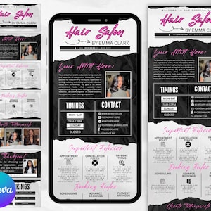 DIY Acuity Site, Acuity Scheduling Template Hairstylist, Booking Site, Acuity Template Hair | Trendy Pink Black White theme | Canva Template