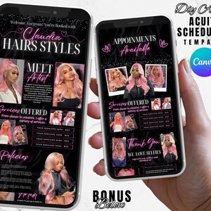 Black and Pink Acuity Scheduling Template for Hair Stylists, Lash Techs and MUAs, Hairstylist Scheduling Website, DIY Booking Site Canva