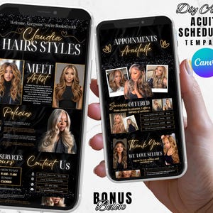 Black and Gold Acuity Scheduling Template for Hair Stylists, Lash Techs and MUAs, Hairstylist Scheduling Website, DIY Booking Site Canva