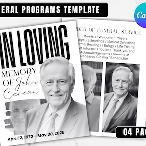 Minimalist Funeral Program Template Simple Funeral Memorial program Printable Order of Service Funeral Service foldable Celebration of life