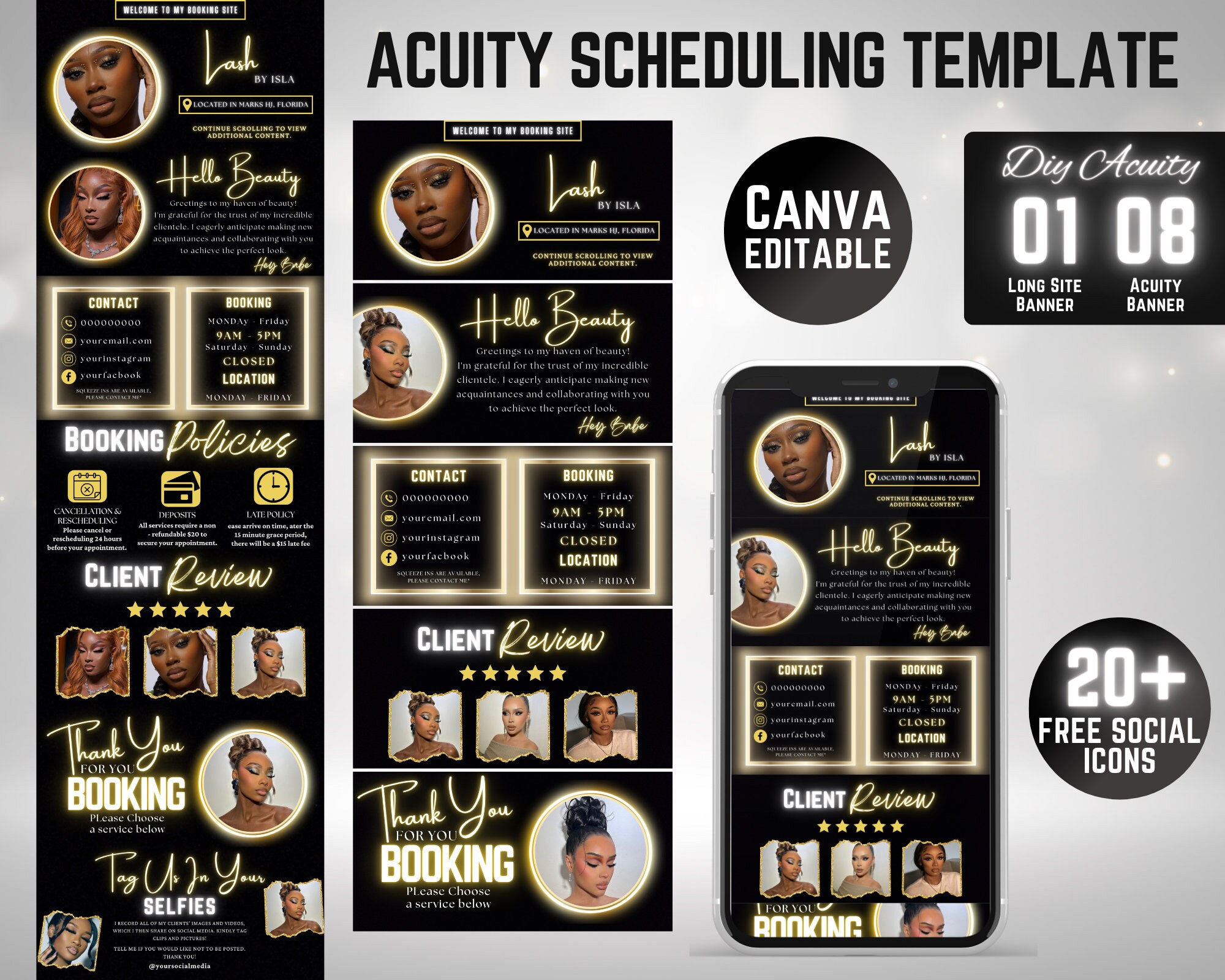 Lash Tech Acuity Scheduling Template: Pink & Black Canva Banners