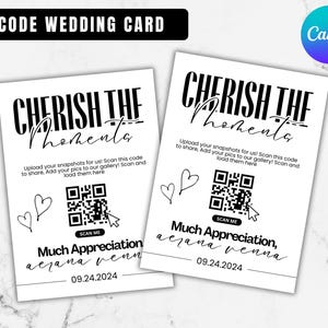 Modern Minimalist Wedding Photo Card with QR Code (Editable Template, Digital Download