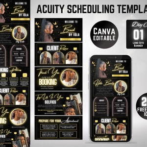 Golden Braider Acuity Scheduling Template | Braider Branding | Braider Website | Canva Templates | Black and Golden Acuity