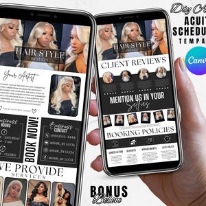 Acuity Scheduling Template Hair, Hair Stylist Acuity Scheduling Template, Hair Stylist Branding, Hair Stylist Website, Dark Canva Template