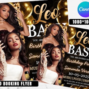 Leo Birthday Party Flyer, Birthday Szn Flyer, Leo Invitation Flyer, Leo Birthday Event, Social Media Flyer, Premade Flyer Template