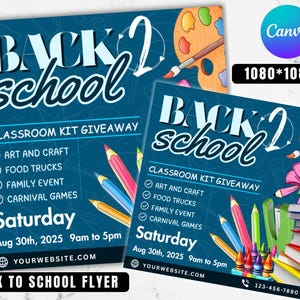Back To School Flyer,Back To School Giveaway Flyer, Back to school Supplies flyer, DIY canva template, Giveaway Special Flyer Canva