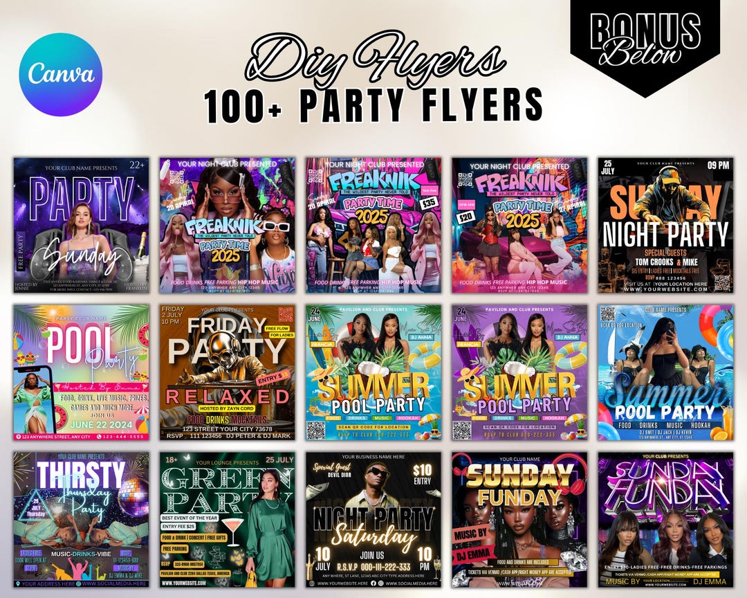 100 Party Flyers Bundle | Club Flyers Templates Perfect for DJ or Night ...