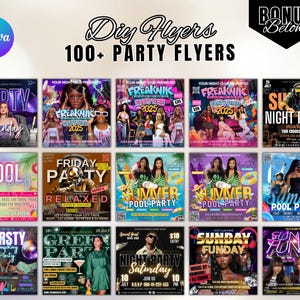 Party Flyers Bundle: Club & Birthday Event Canva Templates (4x4 Inch, Editable, Digital Download)