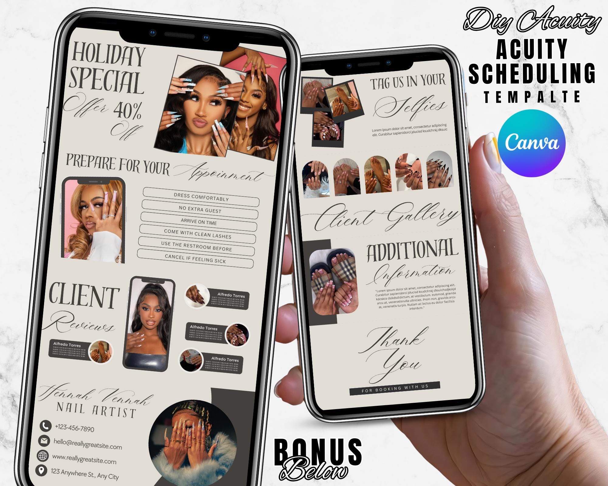 Nail Tech Acuity Scheduling Vorlage: Canva Website Branding