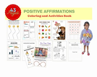 Pode incluir: Um livro de atividades imprimível colorido para crianças com 43 páginas de afirmações positivas, páginas para colorir e atividades. O livro apresenta uma variedade de atividades, incluindo um labirinto, um jogo da velha e uma busca de palavras. O livro foi projetado para ajudar as crianças a desenvolver a autoestima e a confiança em si mesmas.