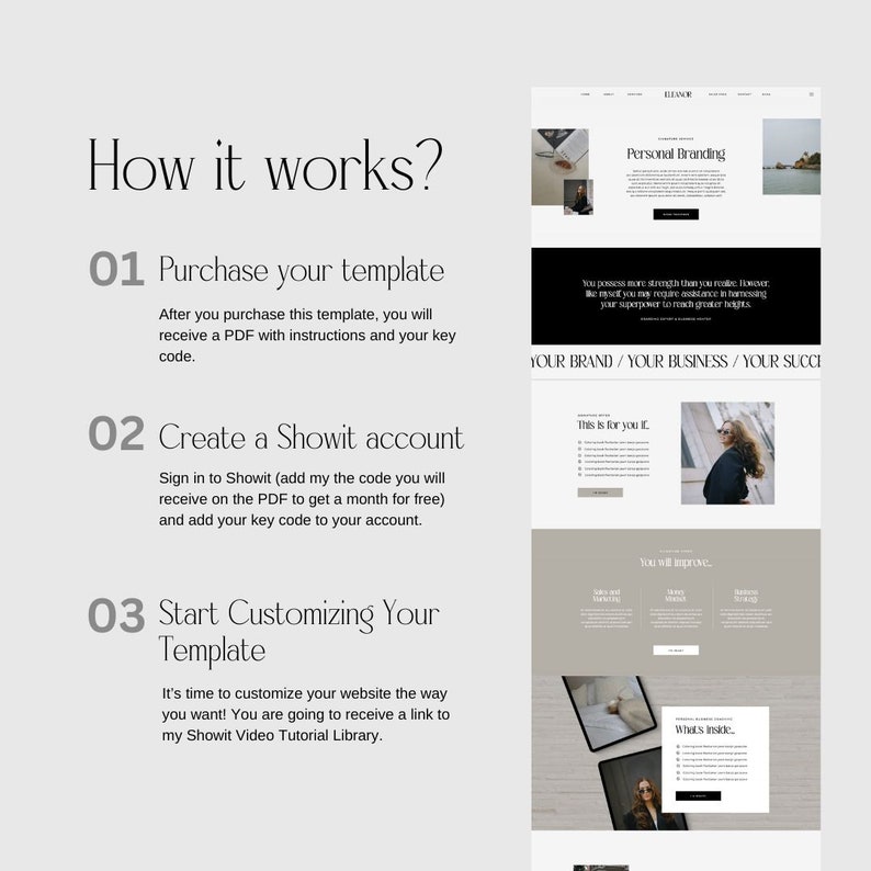 Showit Website Template for Coach, Modern and Minimal Website Template