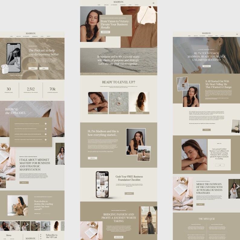 Showit Website Template for Coach, Feminine and Minimal Website