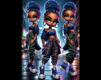 Urban Chibi Queens Digital Art Bundle - Stylish African American Streetwear Characters