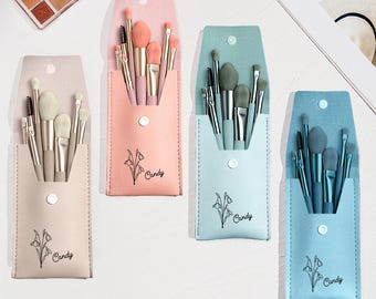 Juego de brochas de maquillaje con diseño de flor de nacimiento personalizado, bolsa de piel sintética y 8 brochas.