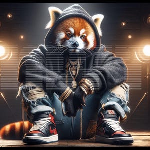 Panda rojo y arte de panda urbano / Descarga digital de animales hip hop geniales / PNG de animales gangster para ropa y decoración