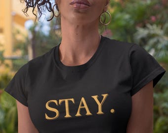 VERBLIJF. T-shirt met gouden tekst | minimalistisch typografisch T-shirt