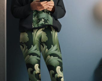 Groene barokke legging yogalegging met hoge taille | All-over print