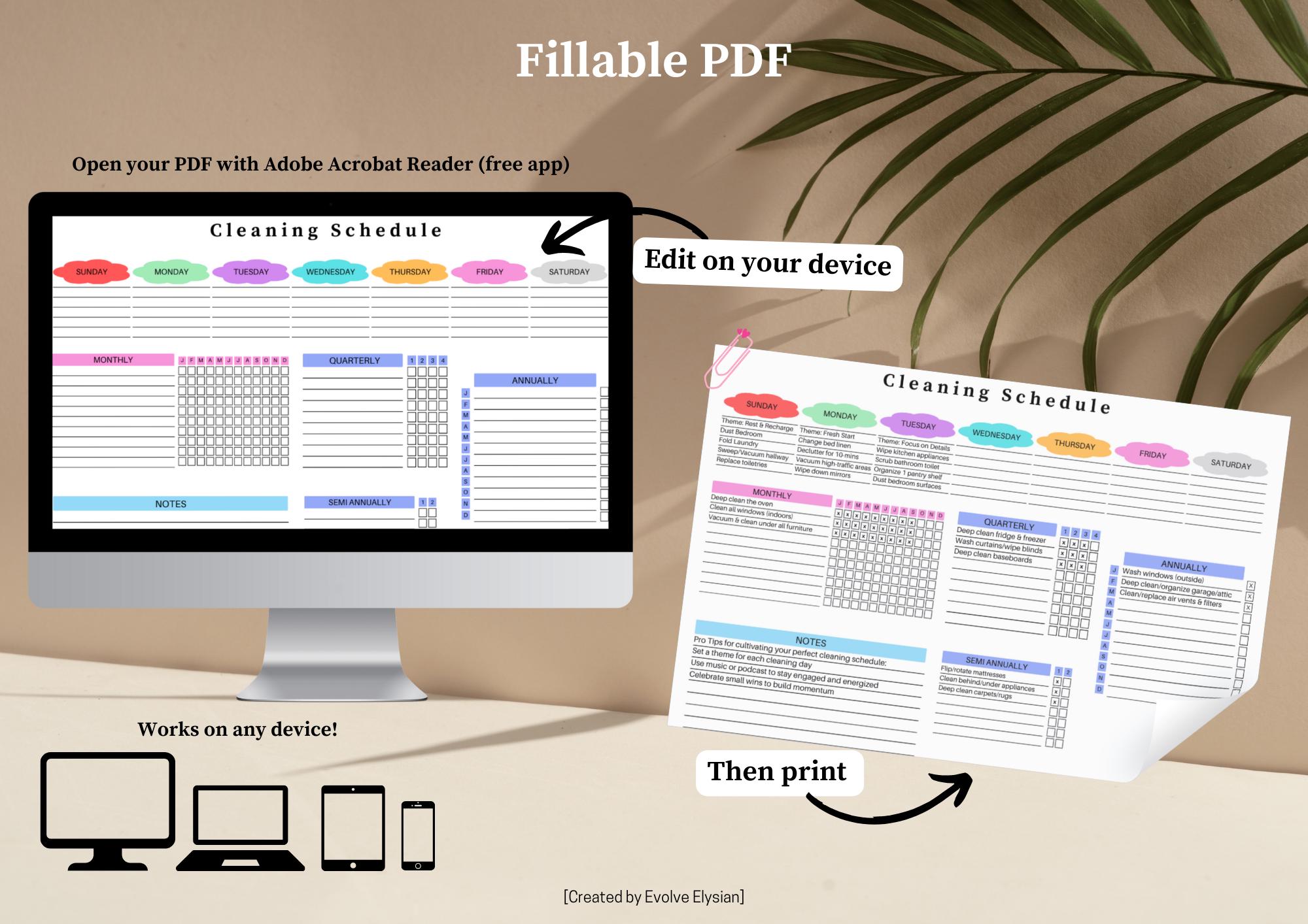 Digital Cleaning Schedule | Home Organization PDF | Daily, Weekly ...