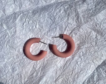Chunky Pink clay hoops