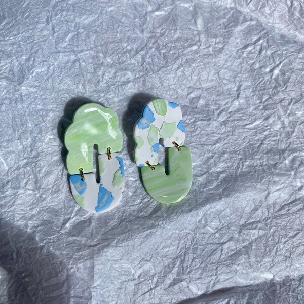 Earth earrings terrazzo earrings lightweight earrings clay earrings blue green earrings gift idea polymer clay earrings