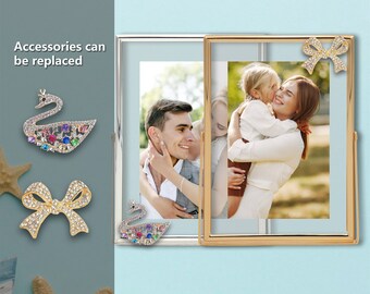5x7 Gold and Silver Metal Photoframe Set with Removable Brooches - Perfect for Couple's Album