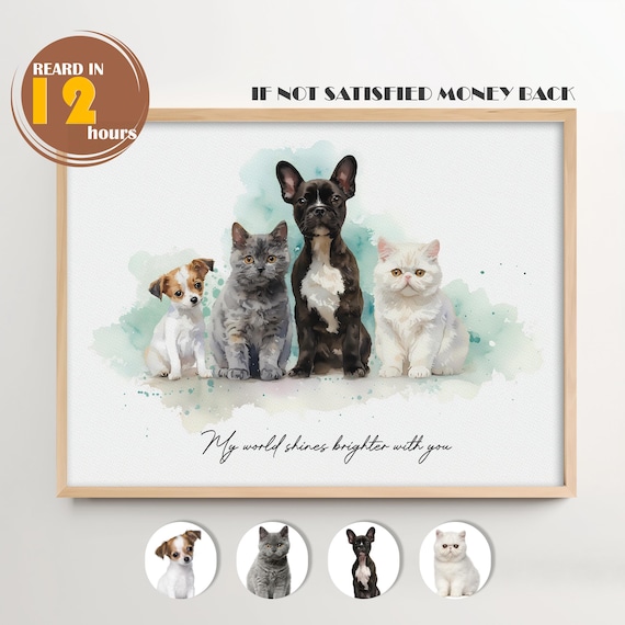 Custom Multiple Pet Portrait  from Pet Photo for pet owner Watercolor Dog Portrait Personalized Digital Pet Painting Drawing  Memorial Gift