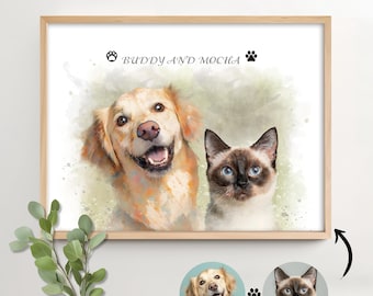 Benutzerdefinierte Aquarell Haustier Porträt | Personalisierte Haustier Erinnerung Geschenk