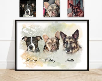 Custom Watercolor Pet Portrait | Multiple Pets from Photo