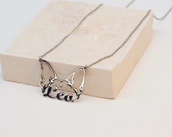 Pet Lover's Gift - Design Dog Name Necklace with 925 Silver Paw Print - Personalized Pet Jewelry - Personalized Name Dog Ears,Animal Jewelry