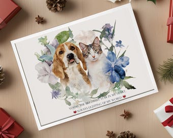 Personalisiertes Portrait in Aquarell mit Blumenkranz | Haustier-Memorial-Geschenk
