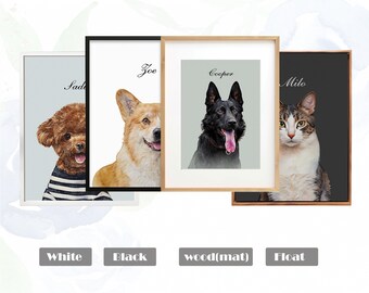 Custom Pet Portrait with Floral Wreath | Watercolor Dog Cat Art