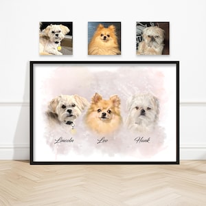 Custom multiple pet print with photo | Pet Portrait From Photo | Personalized Pet Art|pet sympathy gift| Pet Memorial Portrait