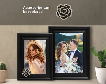 Anniversary Gift Idea: 5x7 and 4x6 Photoframe Set with Black Rose Brooch - Perfect for Couples