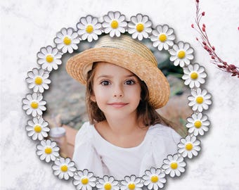 Daisy Photo Frame – Metal Floral Wedding Picture Frame, Crystal