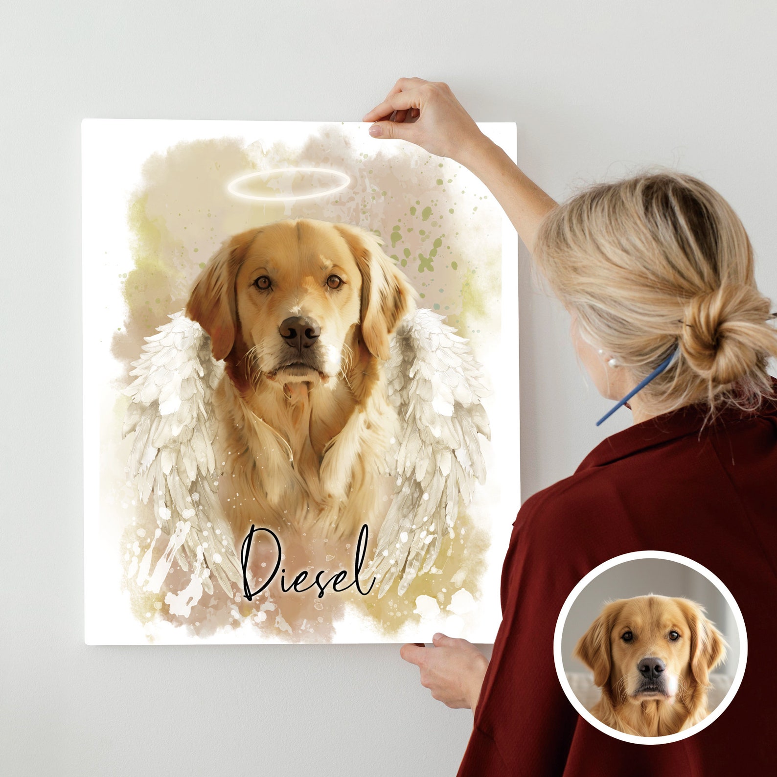 Pet Memorial Portrait From Photo Custom Dog & Cat Art Personalized Loss ...