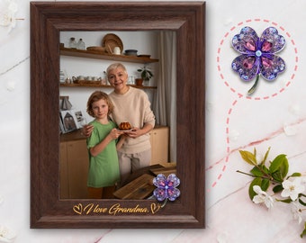 5x7 Brown Solid Wood Photoframe with Four-leaf Clover Brooch - Unique Design for Valentine's