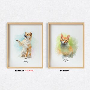 K&ouml;nnte beinhalten: Zwei gerahmte Aquarellbilder von Haustieren. Das erste Bild zeigt einen Hund namens "Milly" in Ganzk&ouml;rperansicht. Das zweite Bild zeigt eine Katze namens "Bella" als Kopfportrait.