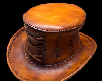 Handmade Brown Leather Corset Hat Steampunk Style