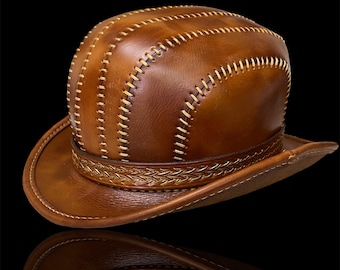 Handmade Brown Leather Bowler Hat Steampunk Style