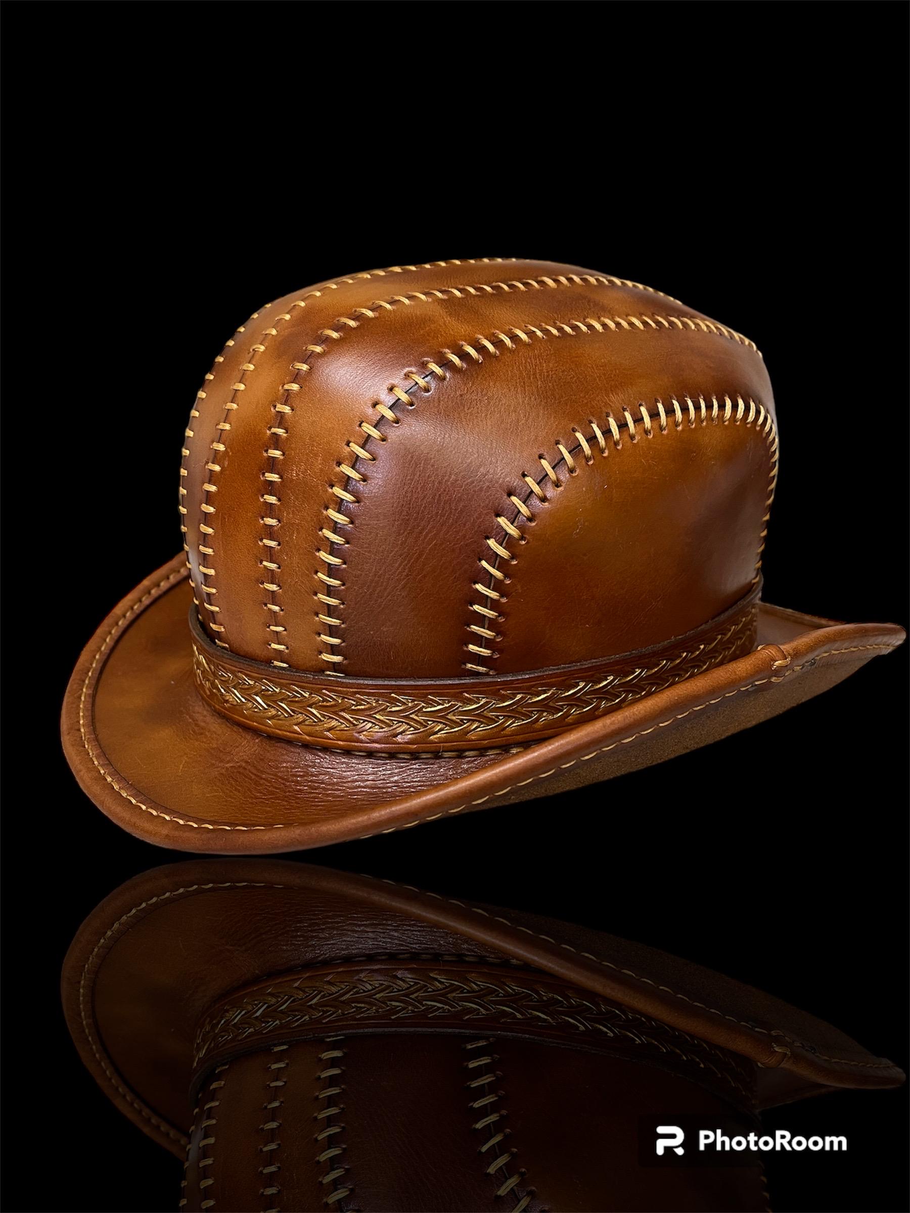 ANTIQUE/ VINTAGE LEATHER RUST BOWLER Wide-Brimmed Hat Decorative Band HANDMADE One-of-a-kind tooled leather cowgirl hat band main image 2