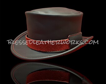 Handmade Leather Top Hat Black/Red