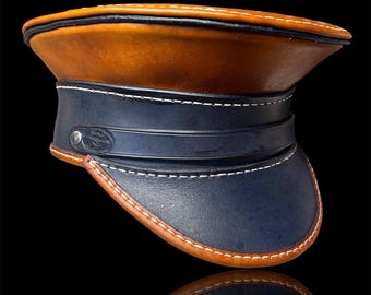 Handmade Officer’s Leather Hat, Steampunk Style Black/Brown