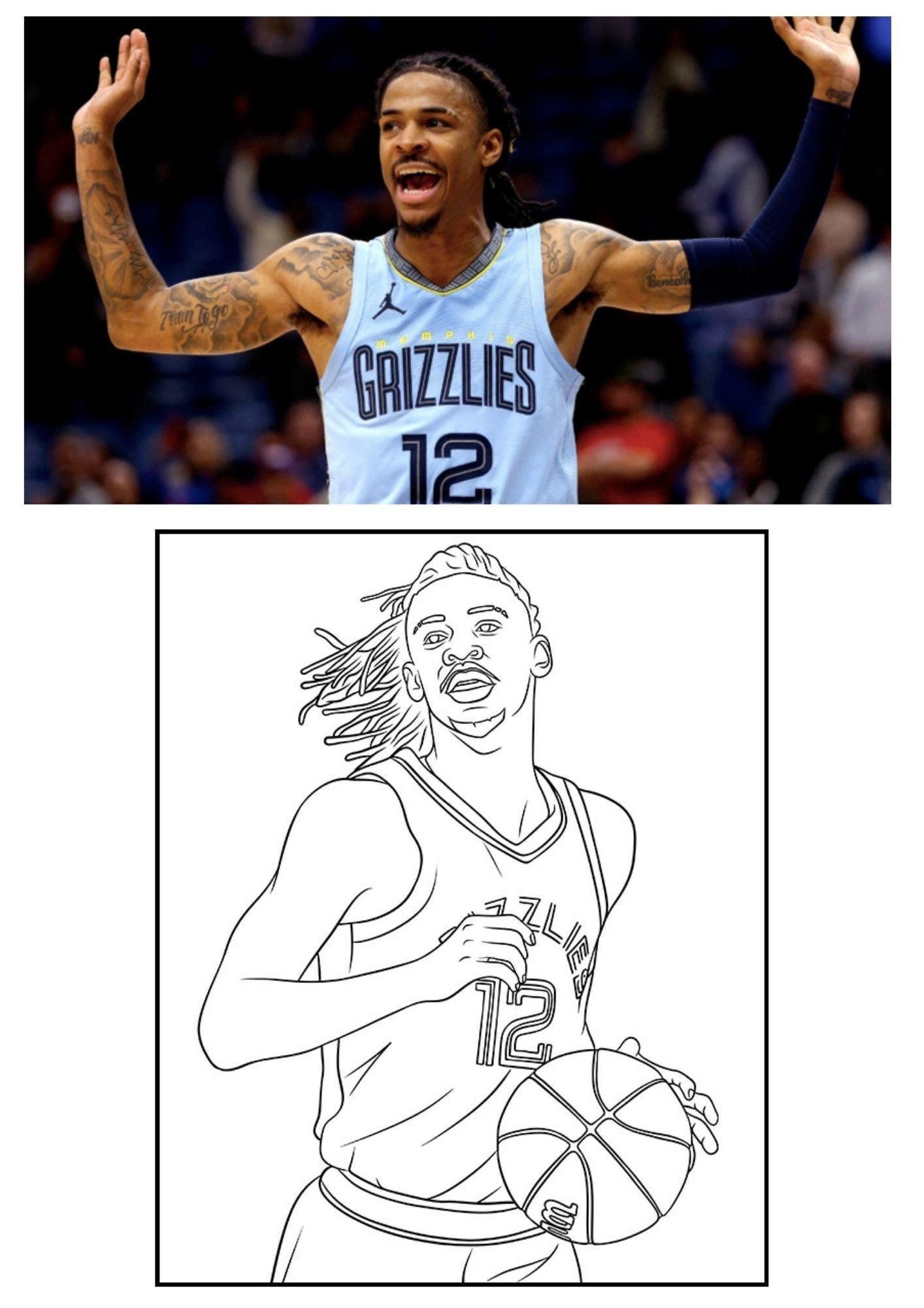 JA MORANT memphis Grizzlies, NBA, Coloring in Pages, Pdf Printable Etsy